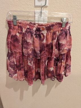 LoveShackFancy Pink and Rose Tiered Floral Mini Skirt